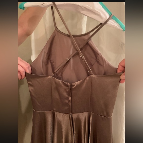 Satin Formal Prom Bridesmaid Long Dress Taupe Size 0 Backless - Picture 3 of 5